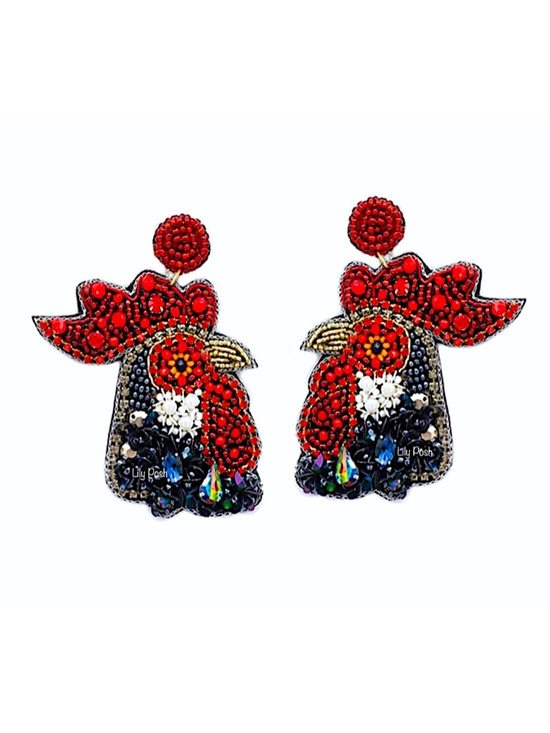 Free People Jewelry - Beaded Rooster Earring, Seed Bead Chicken Earring, Lily Posh